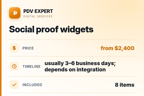 Social proof widgets — price, timeline & scope