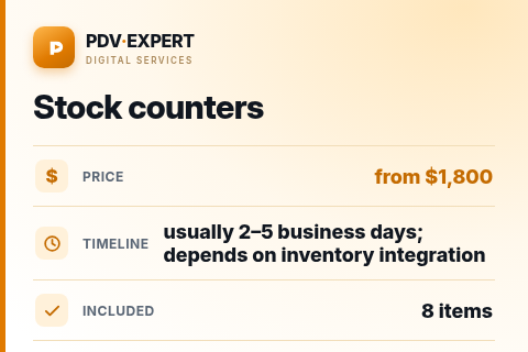 Stock counters — price, timeline & scope