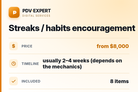 Streaks / habits encouragement — price, timeline & scope