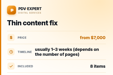 Thin content fix — price, timeline & scope