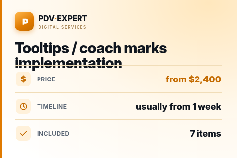 Tooltips / coach marks implementation — price, timeline & scope