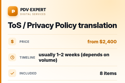ToS / Privacy Policy translation — price, timeline & scope