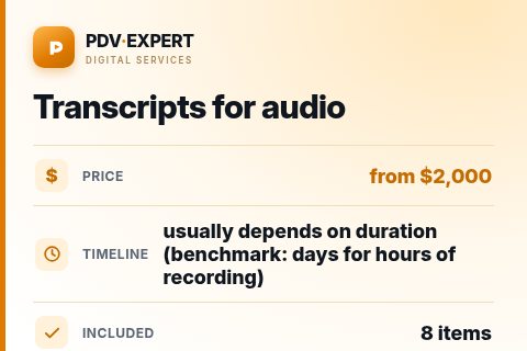Transcripts for audio — price, timeline & scope