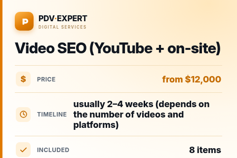 Video SEO (YouTube + on-site) — price, timeline & scope