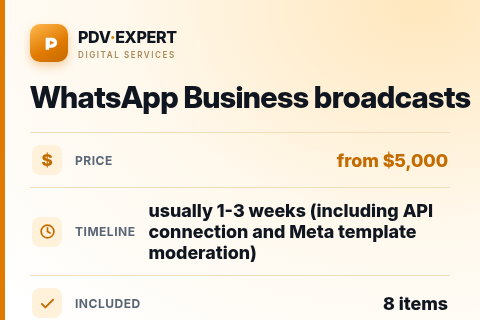 WhatsApp Business broadcasts — price, timeline & scope