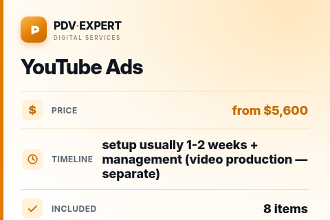 YouTube Ads — price, timeline & scope